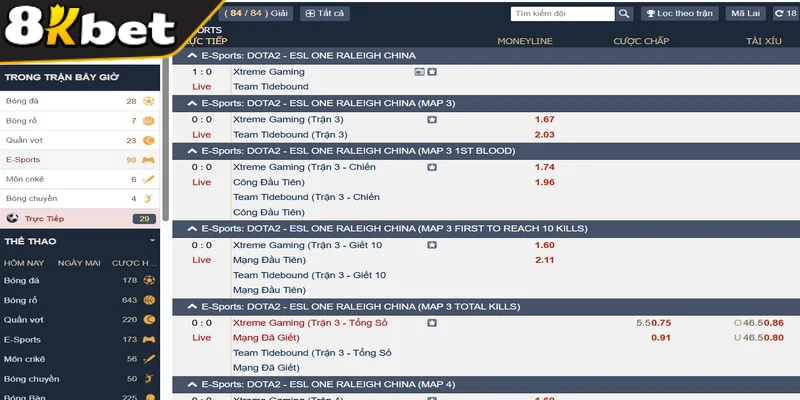 Thể thao điện tử là bộ môn không thể thiếu trong sảnh chơi tại 8KBET